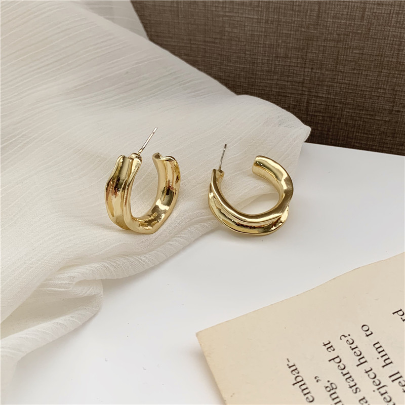 Bông Tai Hình Bán Nguyệt Bằng Kim Loại Phong Cách vintage Hàn Quốc