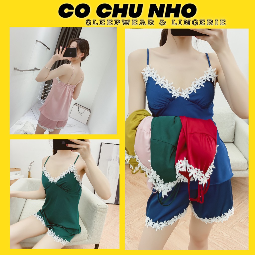 ♥️Q11.HCM♥️[2 MẪU] [3Size 40-68kg] Bộ đồ ngủ lụa hai dây phối ren xịn satin cao cấp - cô chủ nhỏ chuyên sỉ