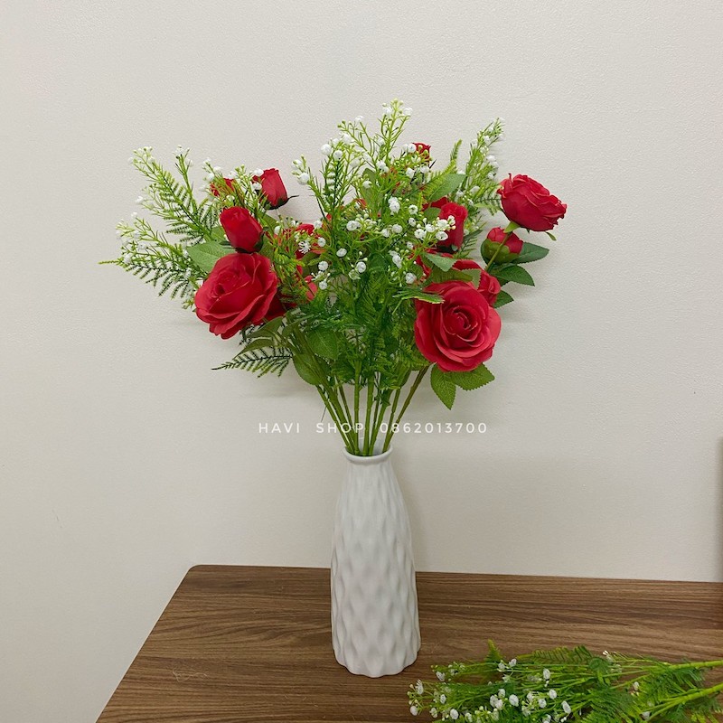 Hoa giả - Hoa bi Havi cao cấp 65cm nhỏ nhắn, xinh xắn trang trí đơn giản, tinh tế