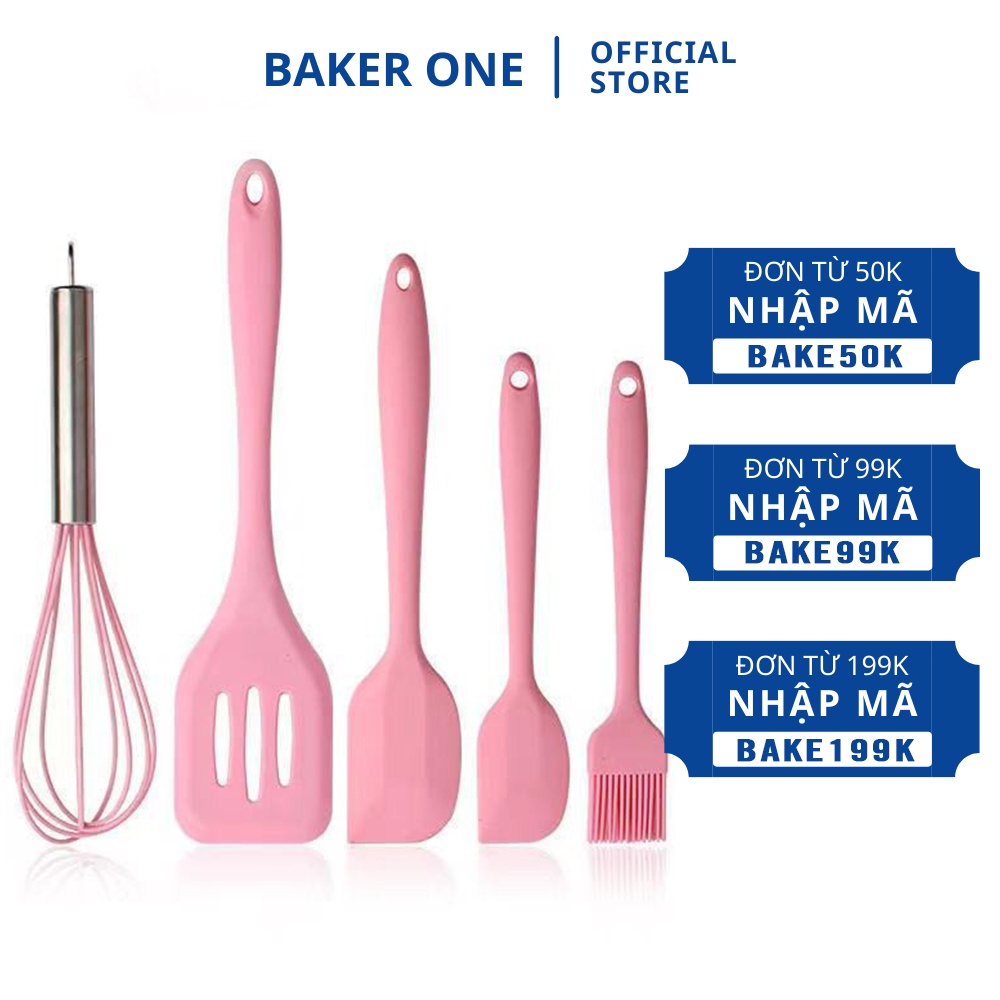 Dụng cụ làm bánh, bộ dụng cụ nhào bột làm bánh thủ công 5 chi tiết, chất liệu silicone cao cấp - BAKER ONE