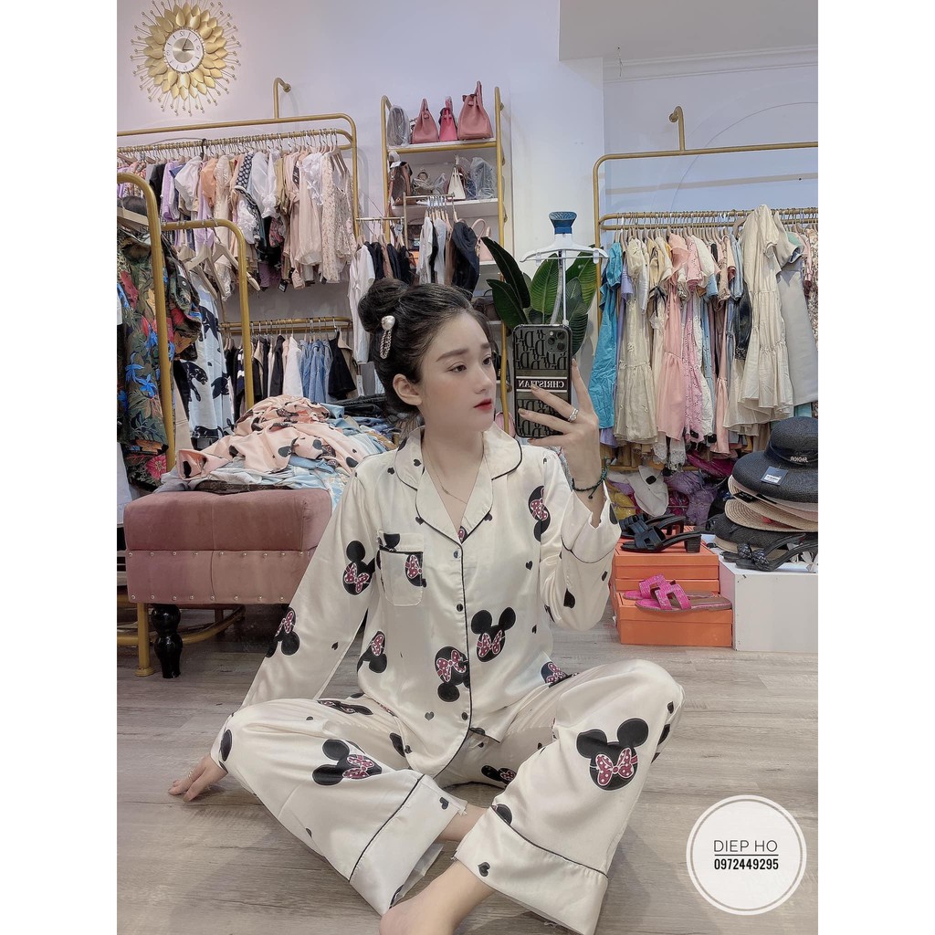 Bộ ngủ lụa satin họa tiết GG cao cấp mẫu hot | BigBuy360 - bigbuy360.vn