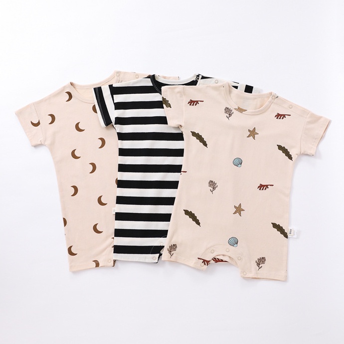 Áo Liền Quần Tay Ngắn Họa Tiết Sọc Chất Liệu Cotton Cao Cấp Dành Cho Bé