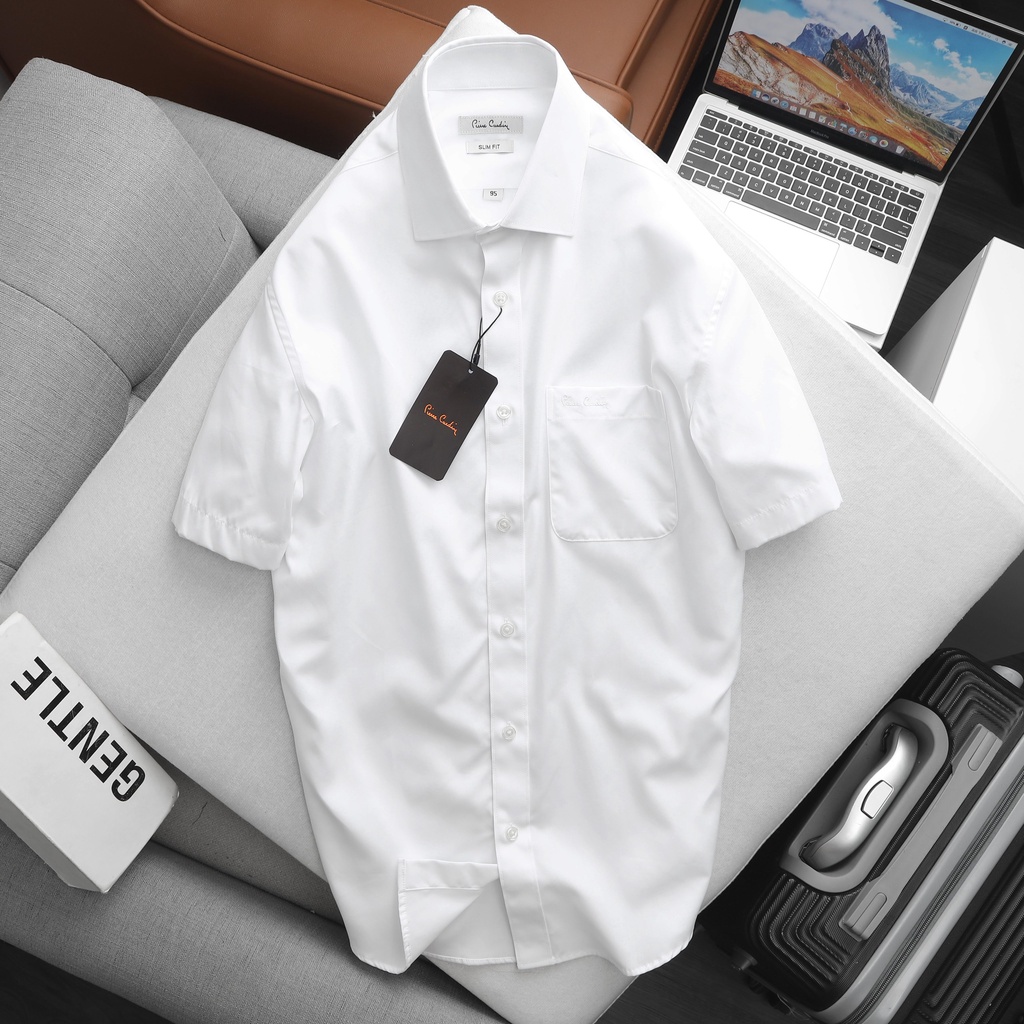 Áo Sơ Mi Nam Ngắn tay P.cardin Xuất Hàn Màu Trắng chất liệu cotton