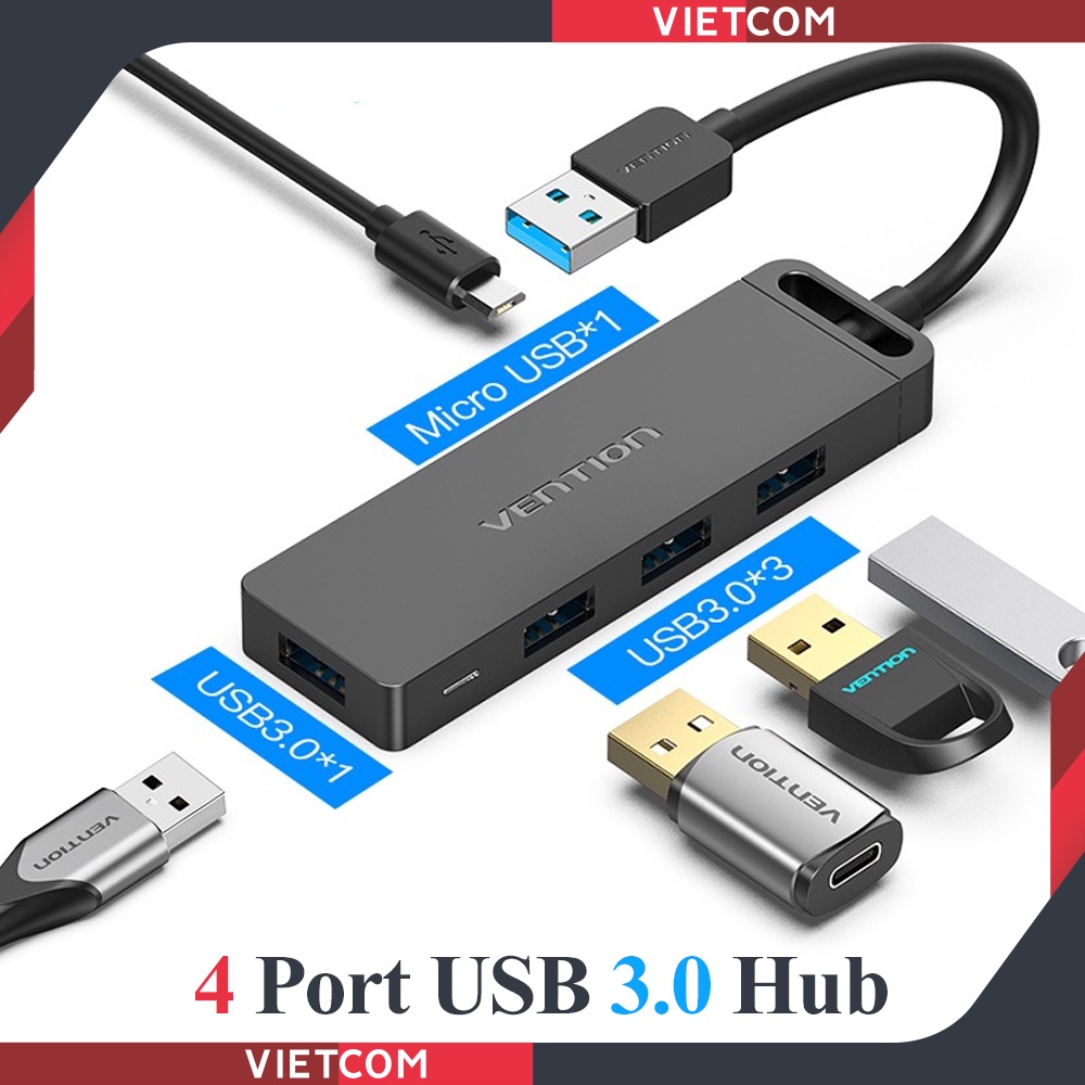 Hub Usb 3.0 Vention - 4 Port Ultra Slim - Tốc độ cao 5Gbps - Phiên bản quốc tế cao cấp