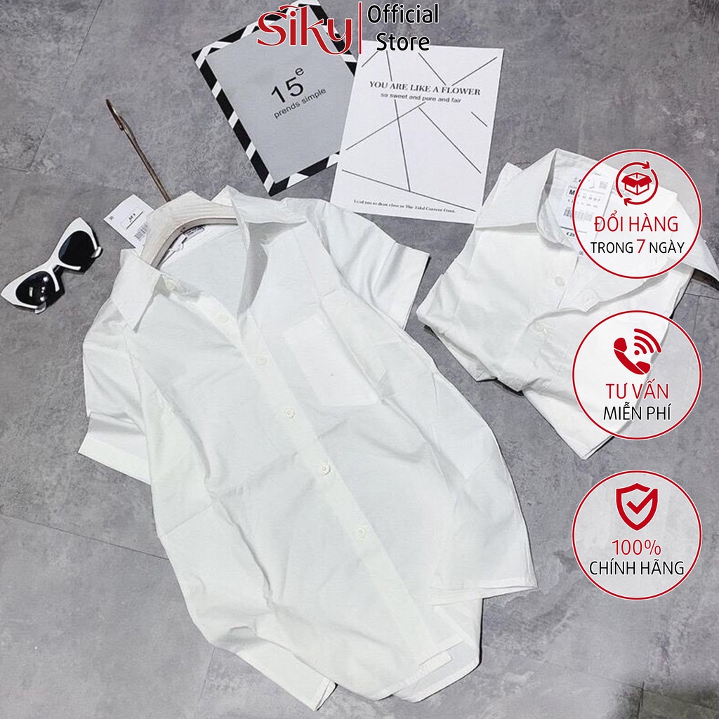 Áo sơ mi nữ SIKY cộc tay cổ bẻ, 2 túi trước siêu xinh - SM08