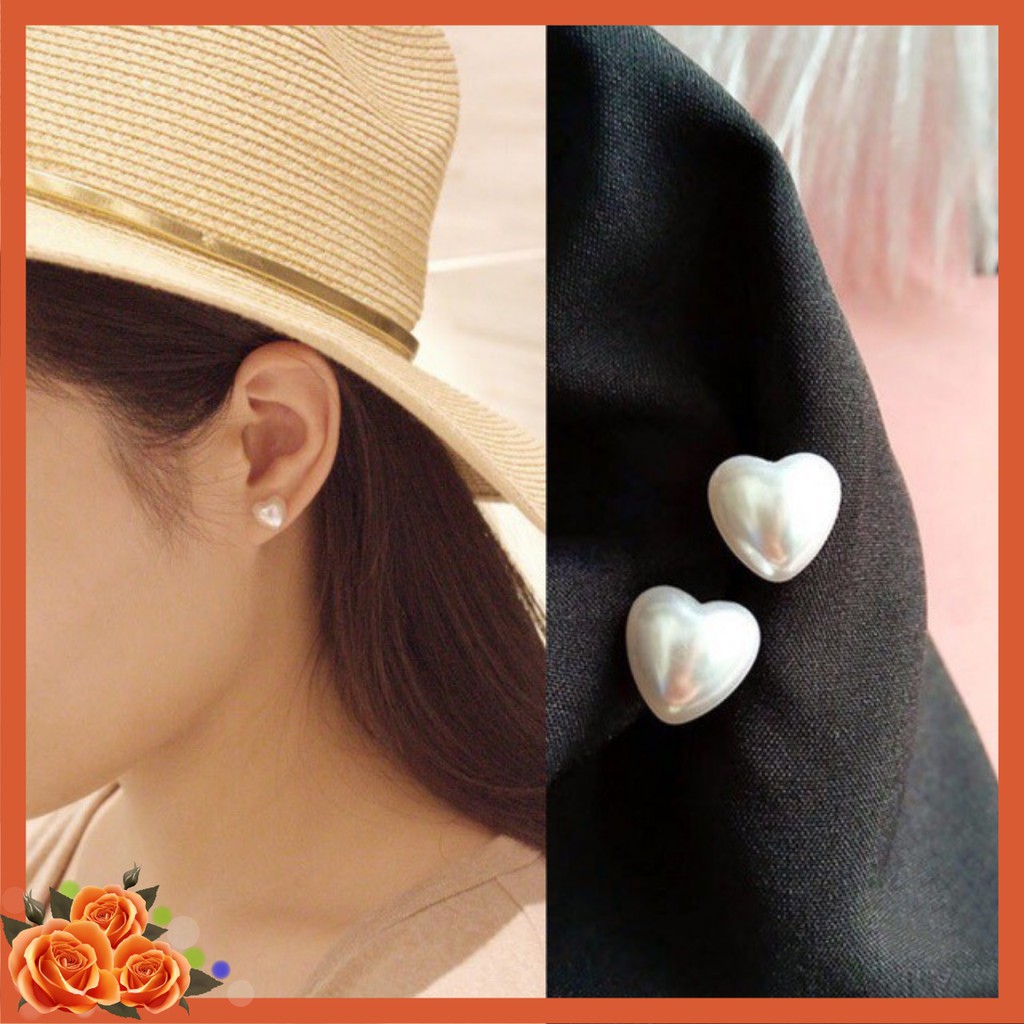 Bông tai trái tim bằng hạt châu sang trọng