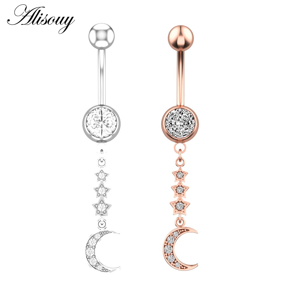 Alisouy 1 Khuyên Rốn Thép Không Gỉ Đính Đá zircon Mặt Trăng Ngôi Sao