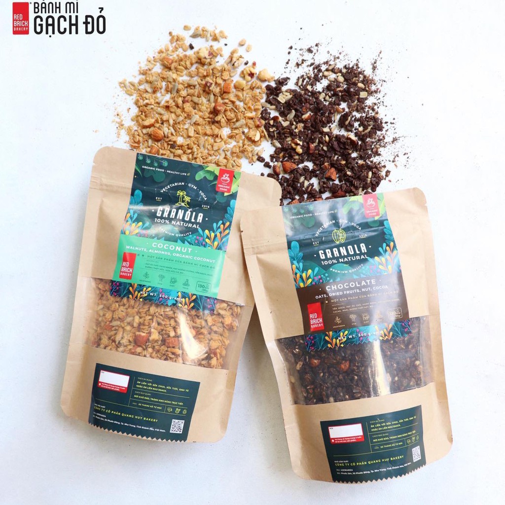 Ngũ Cốc Granola Ăn Kiêng Gạch Đỏ 500g, Giảm Cân, Tăng Cơ, Cho Người Tập GYM, YOGA, DIET