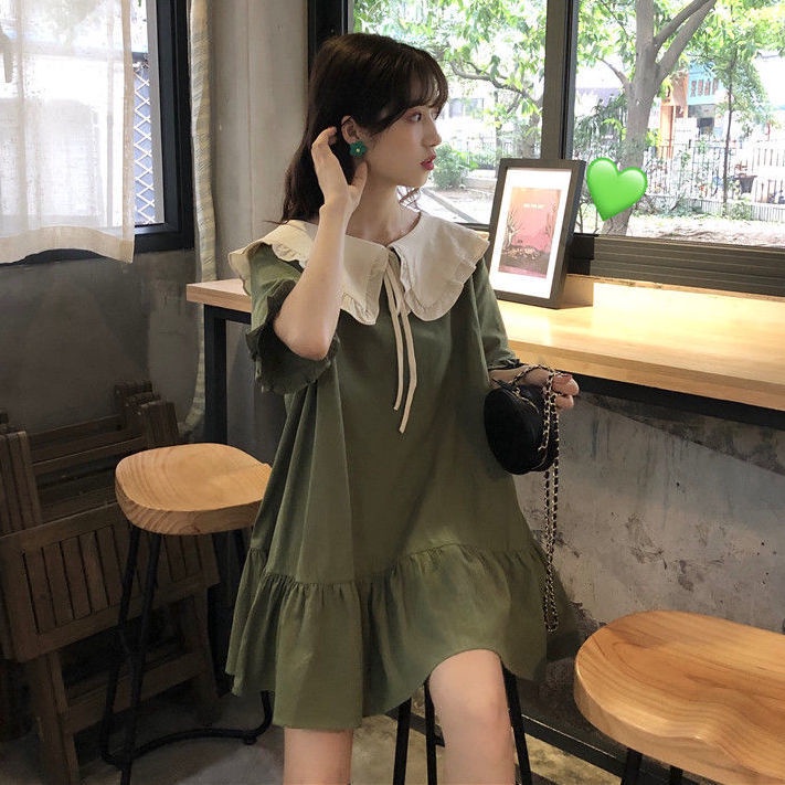 Đầm ngắn tay phối màu thời trang cho nữ
