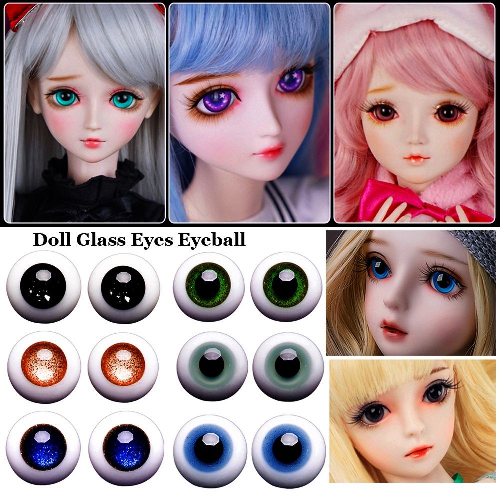 Mắt thủy tinh màu xanh dương/đen 8mm/10mm/12mm/14mm trang trí cho búp bê thủ công