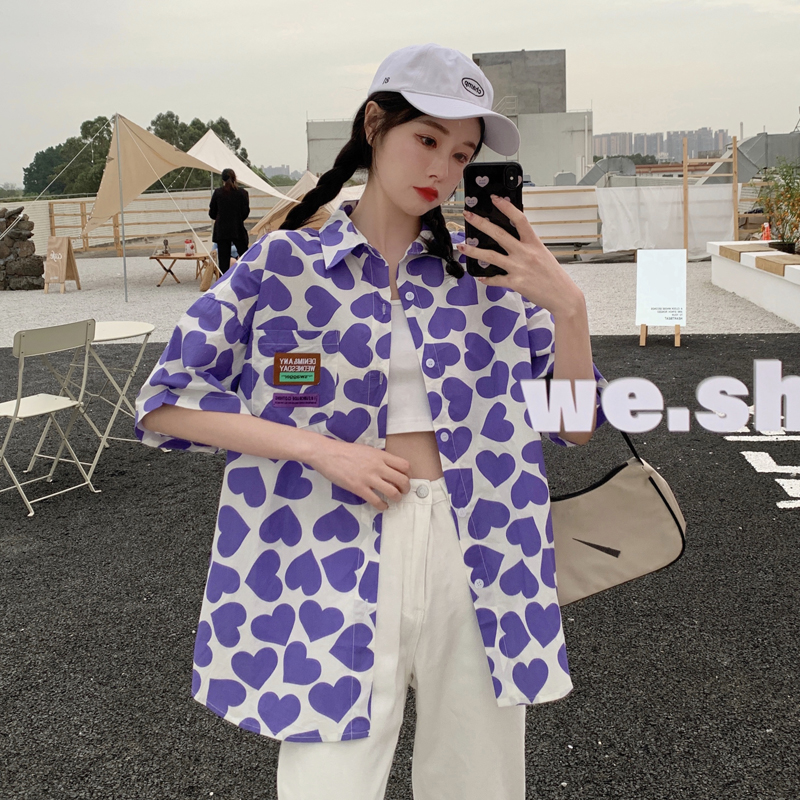 Áo sơ mi SUXI tay ngắn họa tiết in phong cách cổ điển