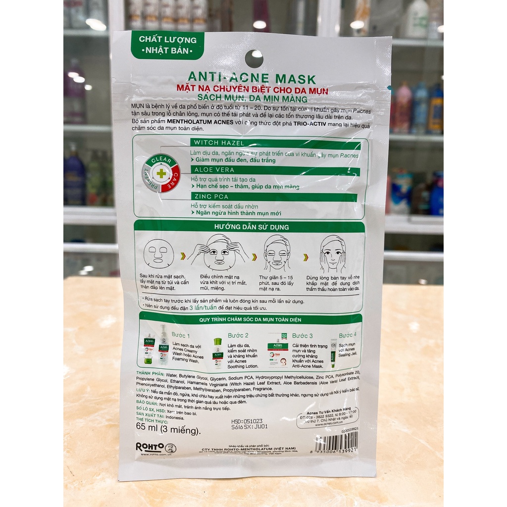 Mặt Nạ Giấy Ngăn Ngừa Mụn Acnes Anti-Acne Mask Bịch 3 Miếng