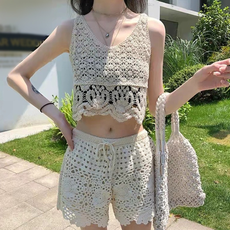 Brroa Áo Sweater Dệt Kim Không Tay Khoét Lỗ Rỗng Màu Trơn Mùa Hè Cho Nữ Wa