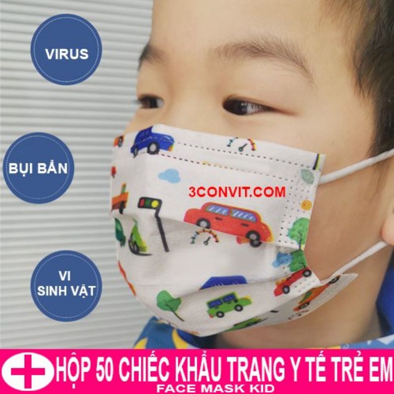 Hộp 50 chiếc khẩu trang y tế 4 lớp trẻ em