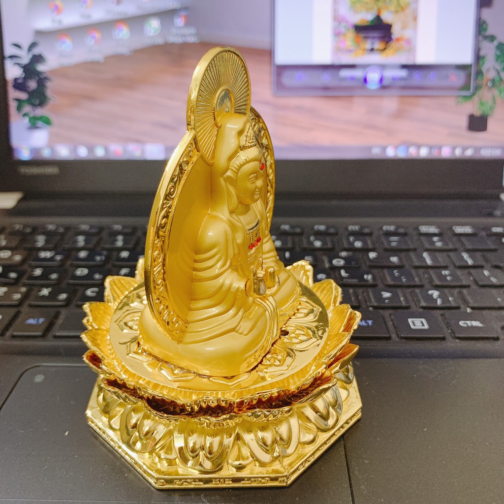 Tượng Phật Bà Quan Thế Âm Bồ Tát 2 Mặt, Đế Hoa Sen Cao Cấp Trang Trí Phòng Khách, Xe Hơi