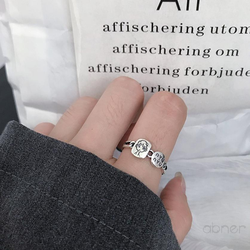 [Abner] Phiên bản Hàn Quốc của xu hướng avatar chữ cái dễ thương nhẫn nữ đơn giản sáng tạo nhỏ tươi mới chiếc nhẫn mở dây cũ chuyền