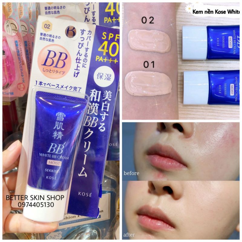 Kem nền Kose White BB Cream Moist Sekkisei 30g Nhật Bản