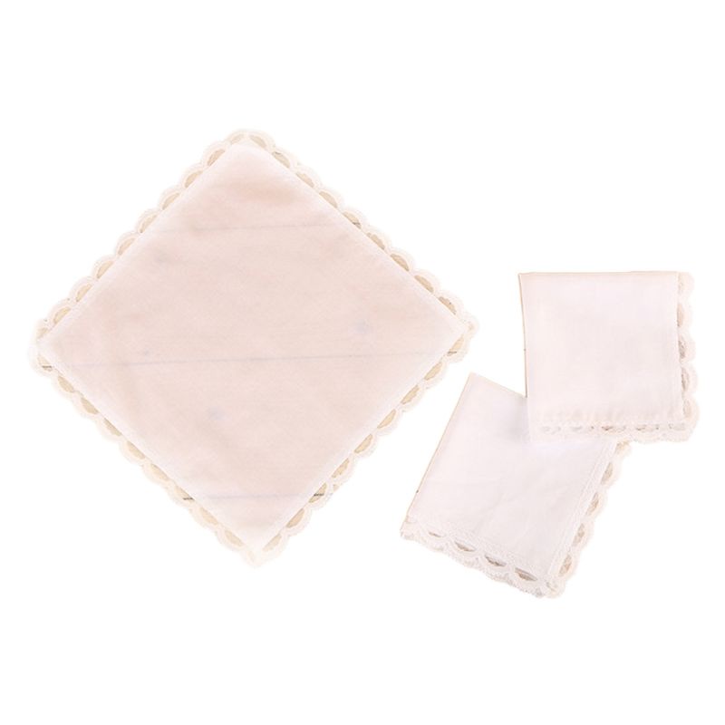 Khăn Tay Cô Dâu Vải Cotton Phối Ren Màu Trắng Trơn Kích Thước 25x25cm