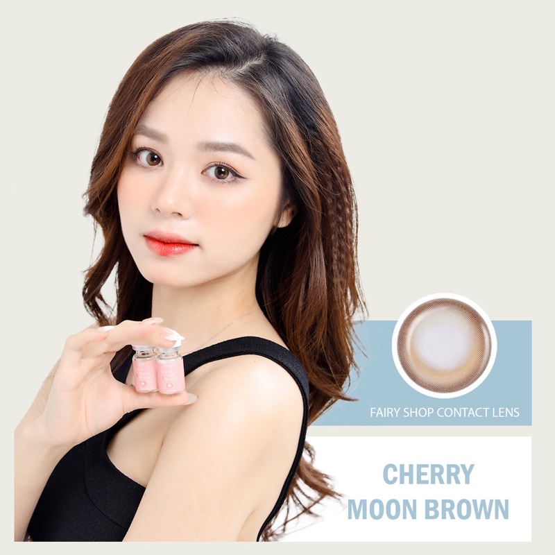 Kính Áp tròng Cherry Moon Brown 14.0mm  - Lens Phủ Bóng Glowy FAIRY SHOP CONTACT LENS - Lens Trăng Khuyết