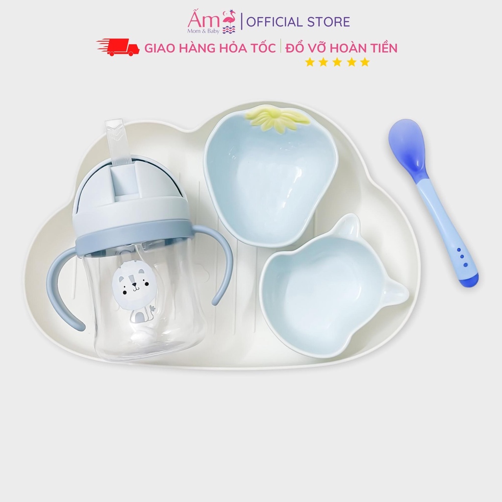 Bộ Bát Ăn Dặm Cho Bé UBaby Từ 8 Tháng Tuổi Ấm Baby Gồm Khay, Bình Tập Uống, Bát Và Thìa Ấm Gift Decor