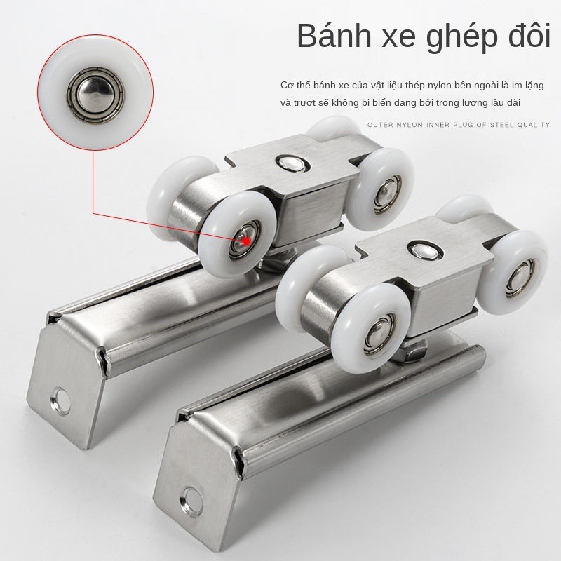 bánh xe inox treo ròng rọc cửa gỗ trượt lùa bếp ray kính