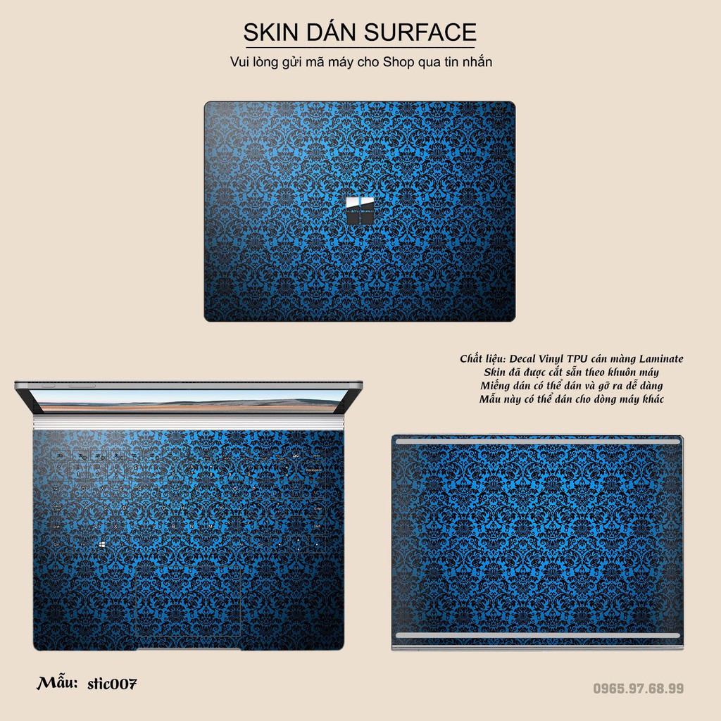 Miếng dán Skin bảo vệ mặt lưng Surface Pro 2/ Pro 3/ Pro 4/ Pro 5/ Pro 6/Pro 7/Pro X / Surface Go /Book in hình sưu tầm