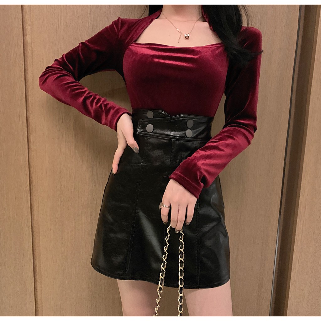 Chân Váy Da Cạp Cao phối cúc | BigBuy360 - bigbuy360.vn