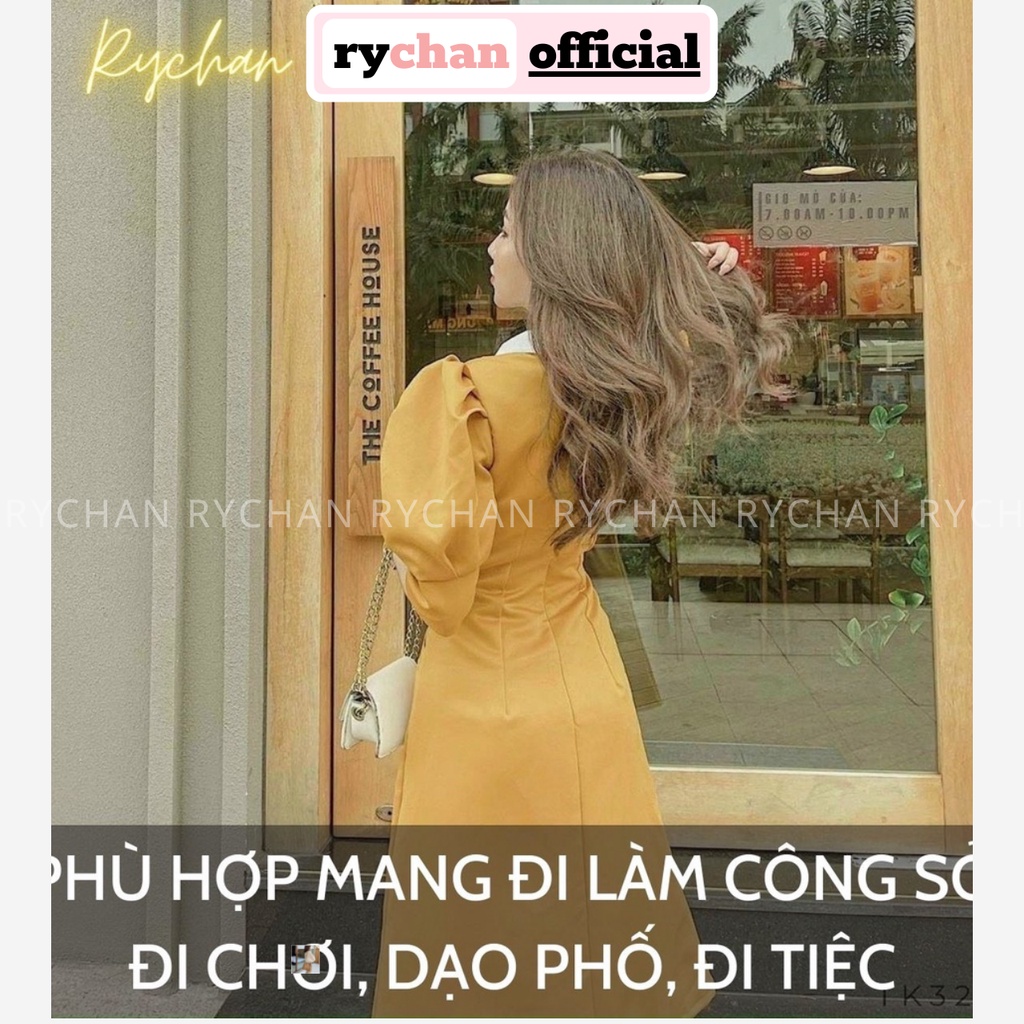 Đầm Xoè Midi Dáng Dài Tay Phồng Công Sở 2 Màu, Đầm Công Sở Đi Làm - DX0144