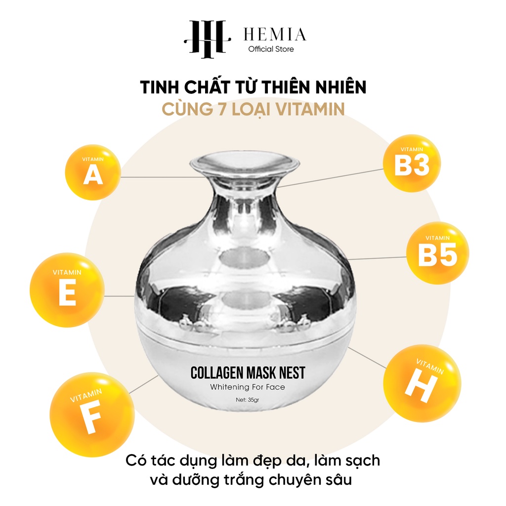 Ủ trắng da mặt, Kem dưỡng trắng da, dưỡng thể siêu trắng Collagen mask nest HEMIA hộp 35gr