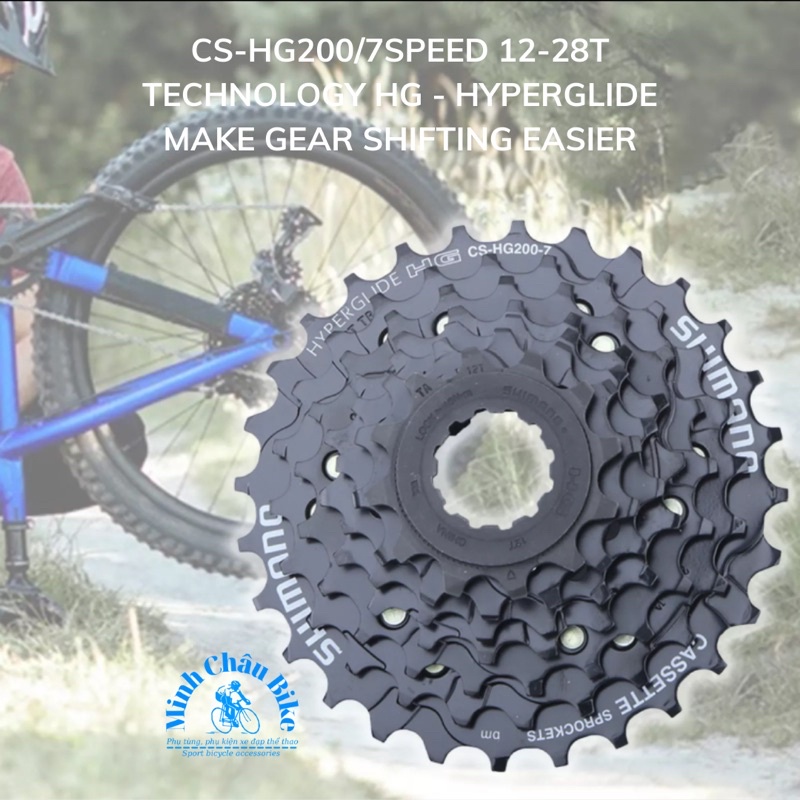 Líp thả líp 7 xe đạp SHIMANO CS-HG200 7 Speed 12-28T - Hàng chính Hãng