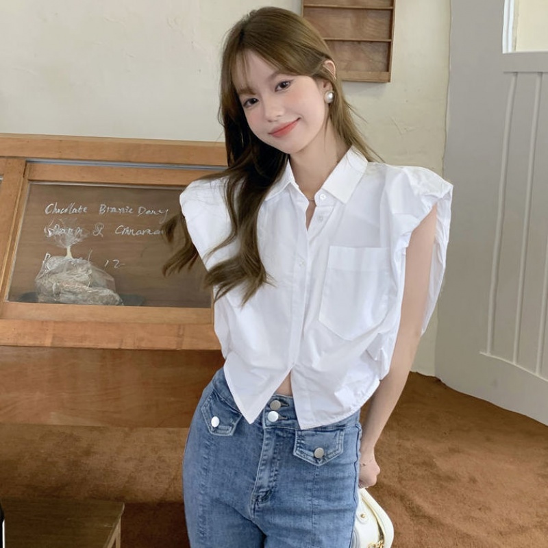 Áo croptop Áo Sơ Mi Trắng Không Tay Phong Cách Hàn Quốc Thời Trang Mùa Hè 2022 Mới