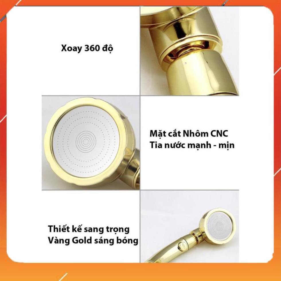 Vòi Sen Tăng áp Có Nút Khóa Nước 3 chế độ Phun, Xoay 360 độ Hàng Xịn - Vàng Gold 206783