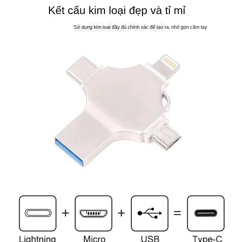 Điện thoại di động Apple U disk 256G Máy tính Android Type-C128G bốn trong một kim loại tốc độ cao 3.0 ipad2 USB ổ đĩa f | BigBuy360 - bigbuy360.vn
