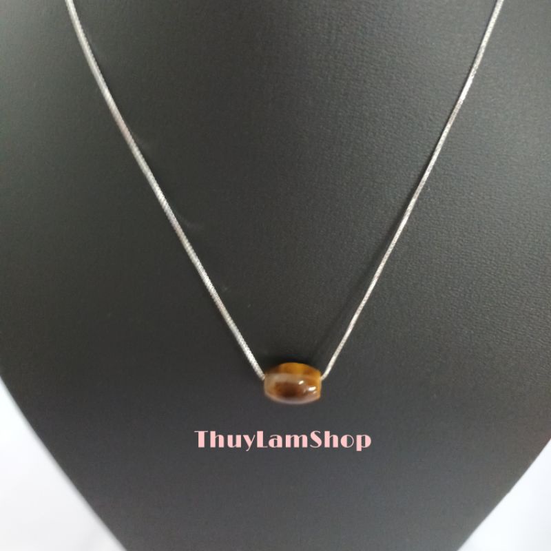 Vòng cổ dây chuyền bạc 925 vĩnh viễn bảo hành mix lu thống đá nâu vàng đầu xuôi đuôi lọt