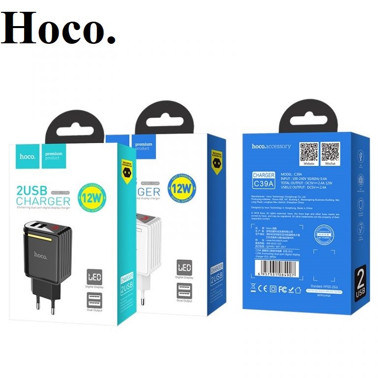 Củ sạc nhanh 2 cổng có đèn led Hoco C39 HÀNG CHÍNH HÃNG