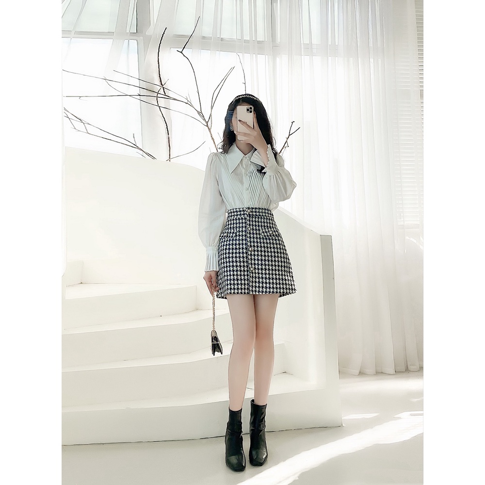 Áo sơ mi lụa thiết kế by LYRA, chất lụa cap cấp xếp ly ngực cổ lá sang chảnh, tiểu thư-LWTSM016