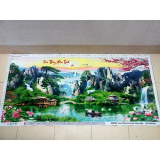 Tranh thêu thành phẩm Sơn Thủy Hữu Tình 197 x 83cm