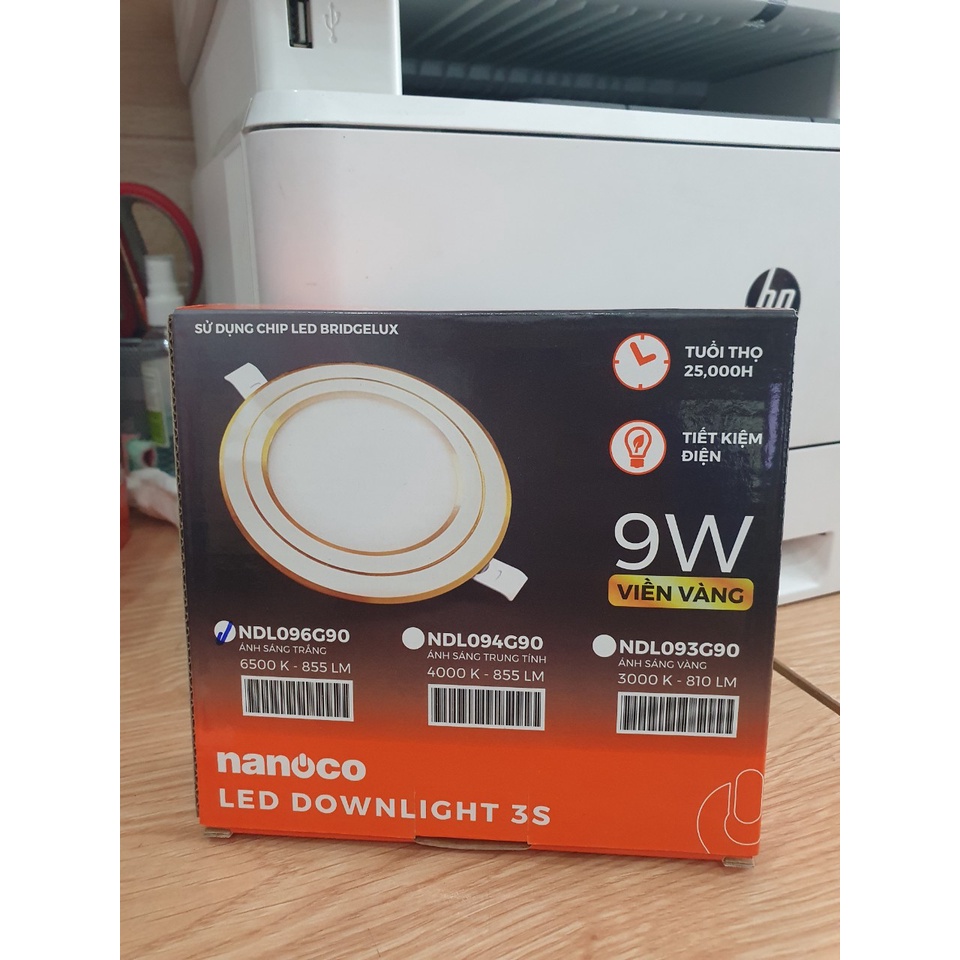 Đèn LED âm trần 9W 12W Viền Vàng Nanoco NDL096G90/NDL126G110
