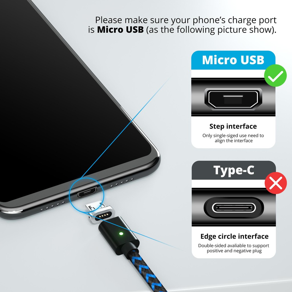 Cáp sạc từ hít nam châm Micro USB FONKEN dòng 3A Hỗ trợ sạc nhanh,tuyền dữ liệu dây rất chắc chắn