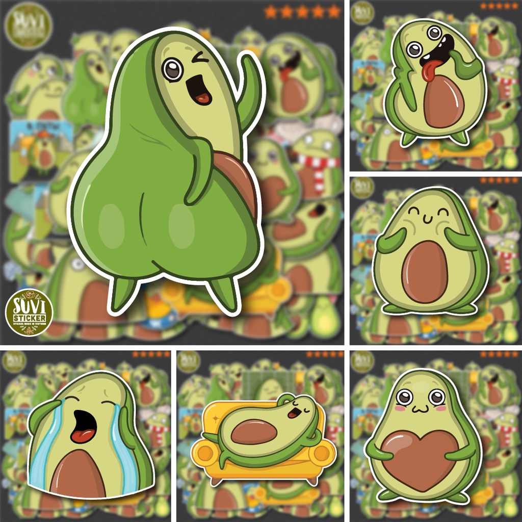 50 Sticker Trái Bơ Avocado chống nước sticker dán mũ bảo hiểm, laptop, điện thoại, đàn guitar, vali. MSP: SV44
