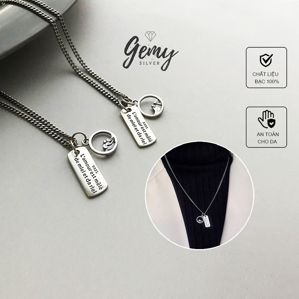 Dây chuyền nam vòng cổ đôi Moutian mắt xích trơn kèm mặt đơn giản unisex | GEMY SILVER VCN6
