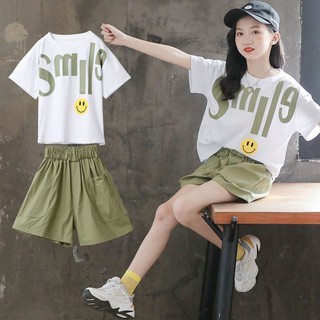🔥🔥Set Đồ Thể Thao Phối Quần Short Cỡ Lớn Phong Cách Phương Tây Thời Trang Hè 2020 Cá Tính Cho Bé Gái 12 Tuổi