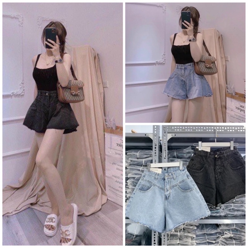 Quần Short jeans nữ giả váy dáng A xoè cá tính