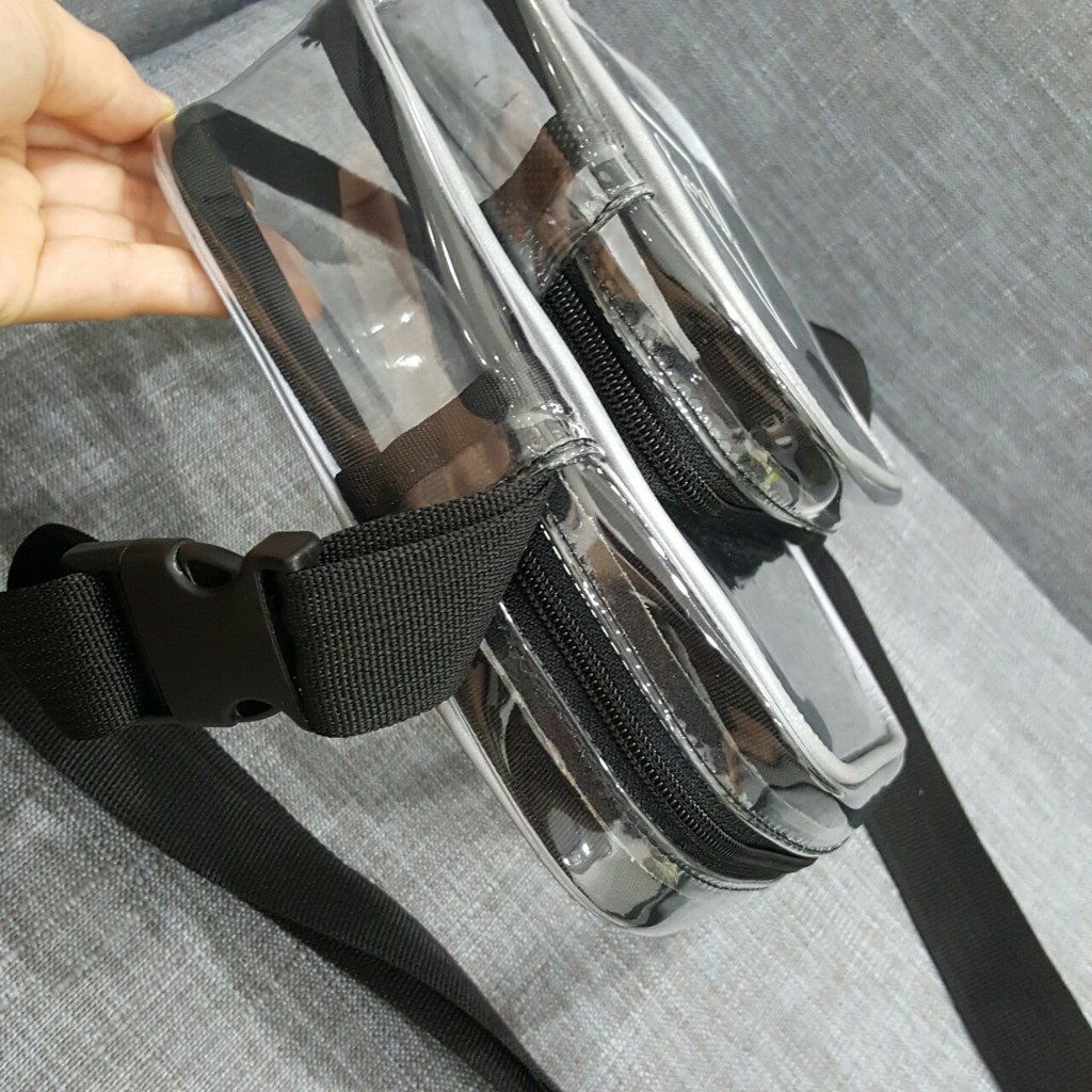 Túi đeo chéo nam nữ nhựa trong suốt viền gân trắng phản quang dây đeo bản lớn 3cm NEW TREND 2021