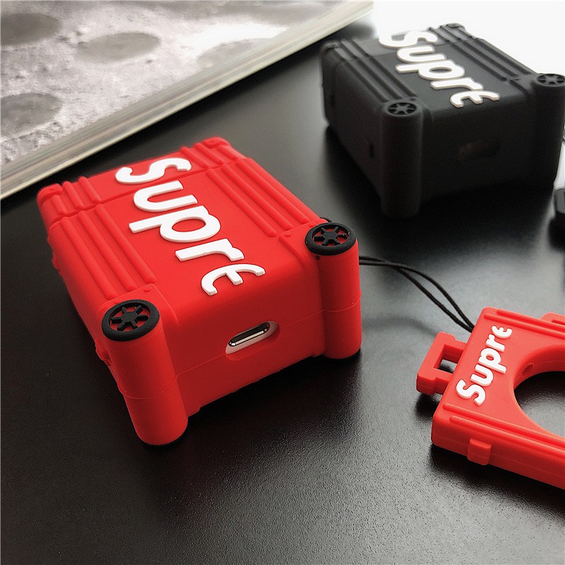 ☘️ Case airpods Sup đen đỏ 🌟 Vỏ bao airpod 2 silicon đựng tai nghe không dây i11 i12 i18 i100 ... supreme