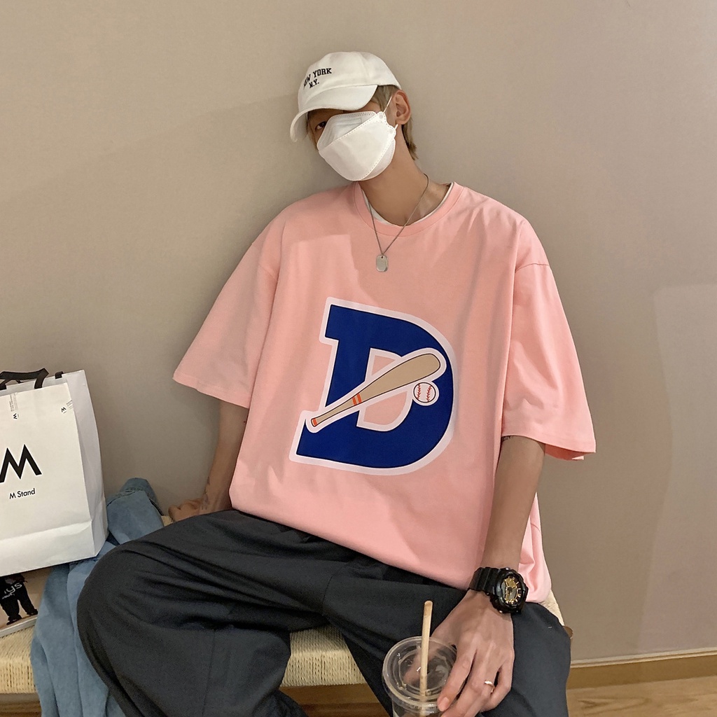 Áo cotton khô 3158 áo phông chữ D gậy bóng chày tay lỡ form rộng Unisex