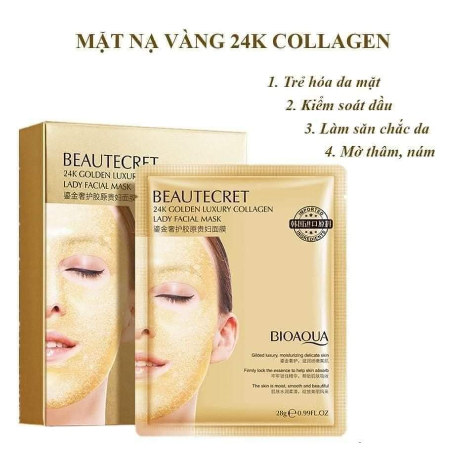 Mặt nạ Thạch Vàng 24K Collagen Bioaqua - Beautecret 24k Golden Luxury Collagen Lady Facial Mask