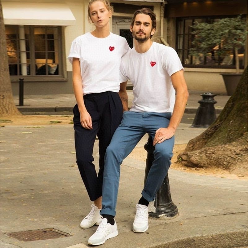 Áo thun tay ngắn in hình trái tim đáng yêu cho cặp đôi