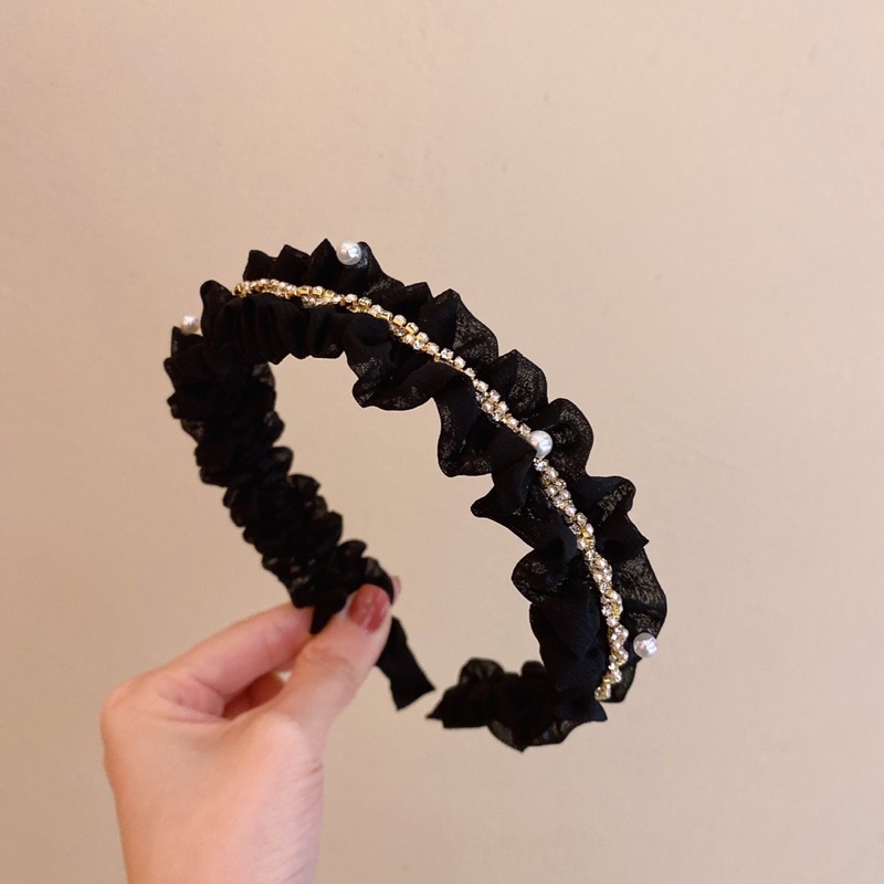 Bờm tóc voan dây đá đính hạt viền nhún bèo nữ tính B103