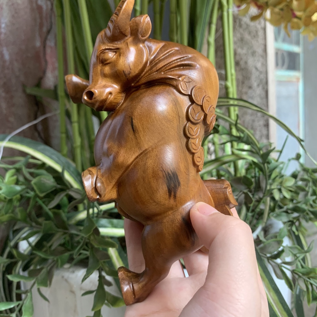 Tượng Bò Tót Làm Bằng Gỗ Cao Cấp Để Trang Trí Nhà Cửa, Bàn Làm Việc
